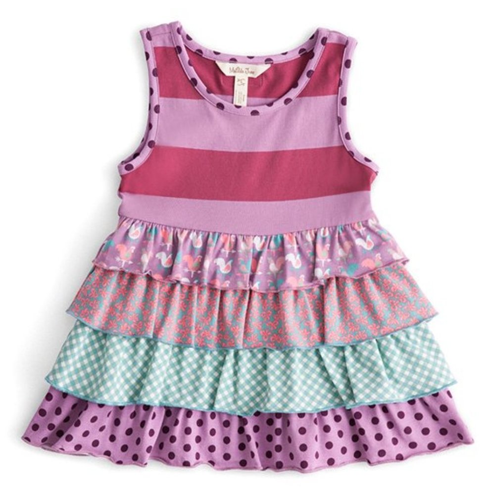 Matilda Jane Top Sz 4 Oh Dear Ruffles Tunic Tank Once Upon A Time Dots Stripes